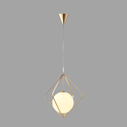 Minimalist Gold Caged Pendant Light - LED Down Lighting for Bedroom (1 Head, 10.5"/16" W)