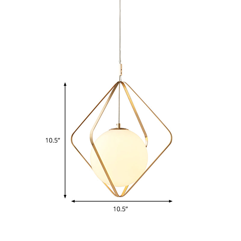 Minimalist Gold Caged Pendant Light - LED Down Lighting for Bedroom (1 Head, 10.5"/16" W)