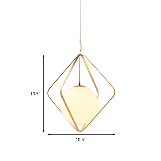 Minimalist Gold Caged Pendant Light - LED Down Lighting for Bedroom (1 Head, 10.5"/16" W)