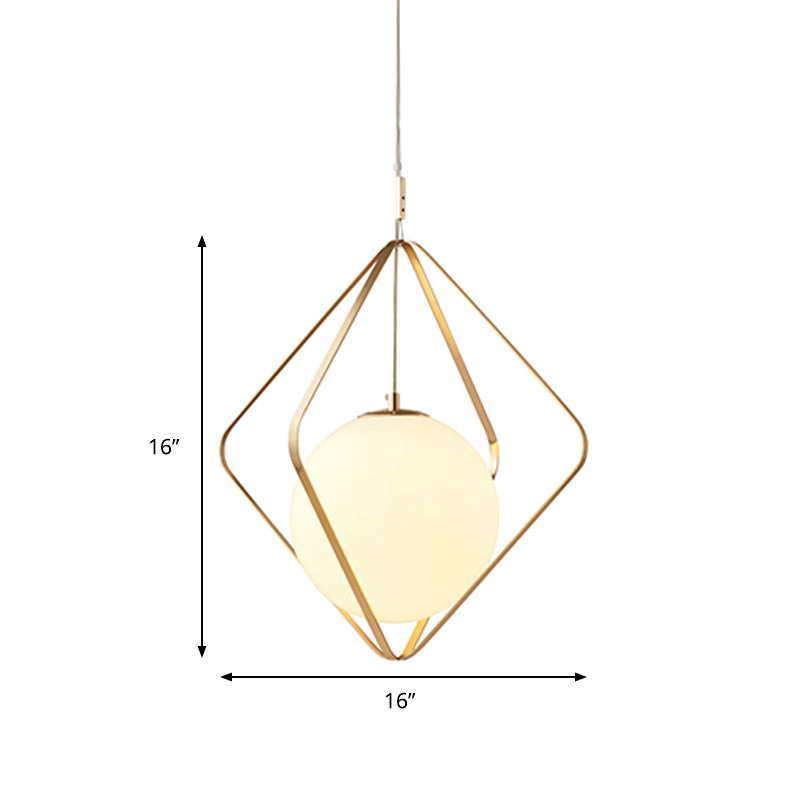 Minimalist Gold Caged Pendant Light - LED Down Lighting for Bedroom (1 Head, 10.5"/16" W)