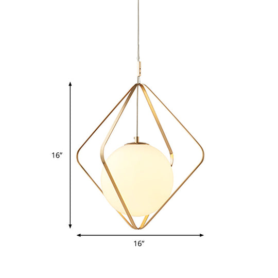 Minimalist Gold Caged Pendant Light - LED Down Lighting for Bedroom (1 Head, 10.5"/16" W)