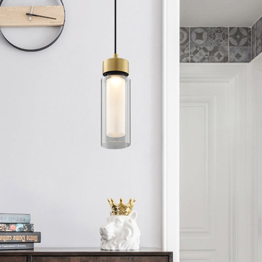 Modern Black and Gold LED Pendant Light with Clear Glass Shade - Simplicity Collection
