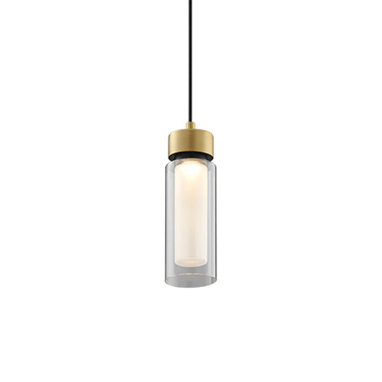 Sleek Simplicity: 1-Light Black & Gold Cylindrical Led Mini Pendant With Clear Glass Shade
