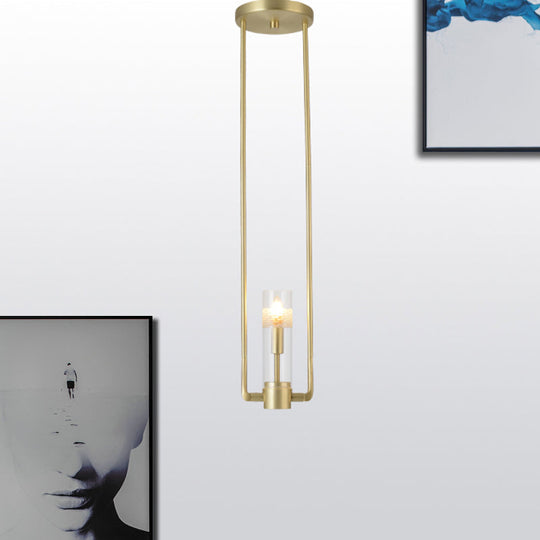 Modern Gold Restaurant Hanging Light Fixture with Clear Glass Shade - 1 Bulb Suspension Pendant