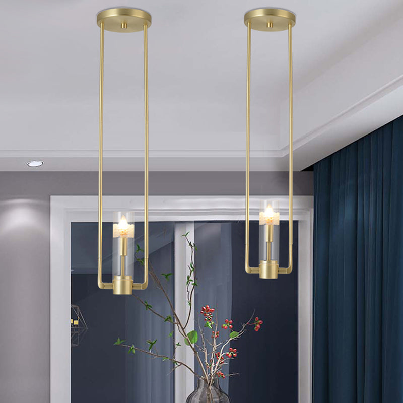 Modern Gold Restaurant Pendant Light With Clear Glass Shade - 1 Bulb Suspension Fixture