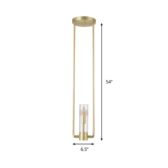 Modern Gold Restaurant Hanging Light Fixture with Clear Glass Shade - 1 Bulb Suspension Pendant