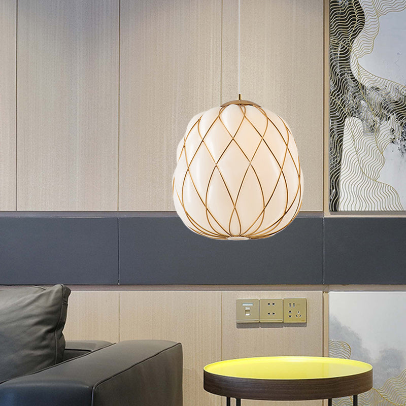 Modern Gold Glass Pendulum Ceiling Lamp For Bedroom - White Wrap 1 Head