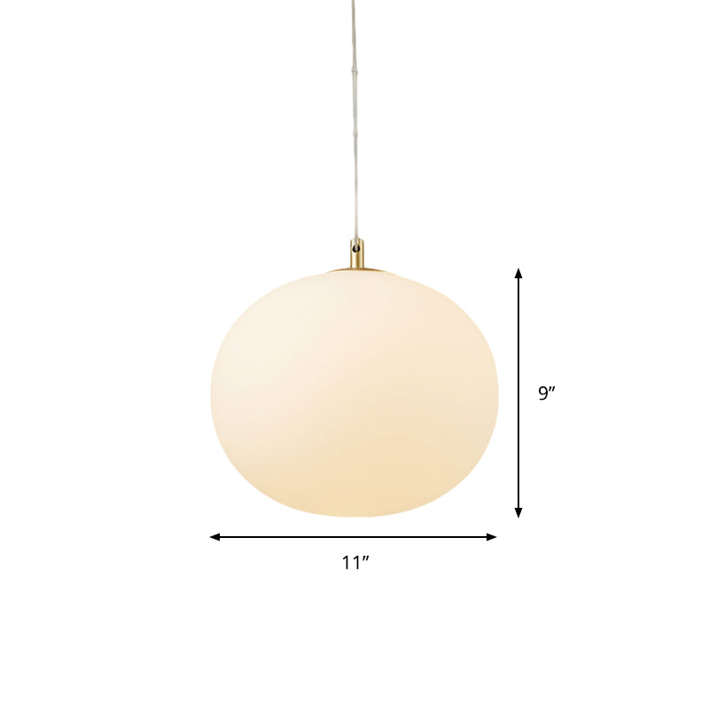 Modern Ball Hanging Light Kit - White Glass, 11"/13" W, 1 Bulb - Dining Room Suspension Lighting