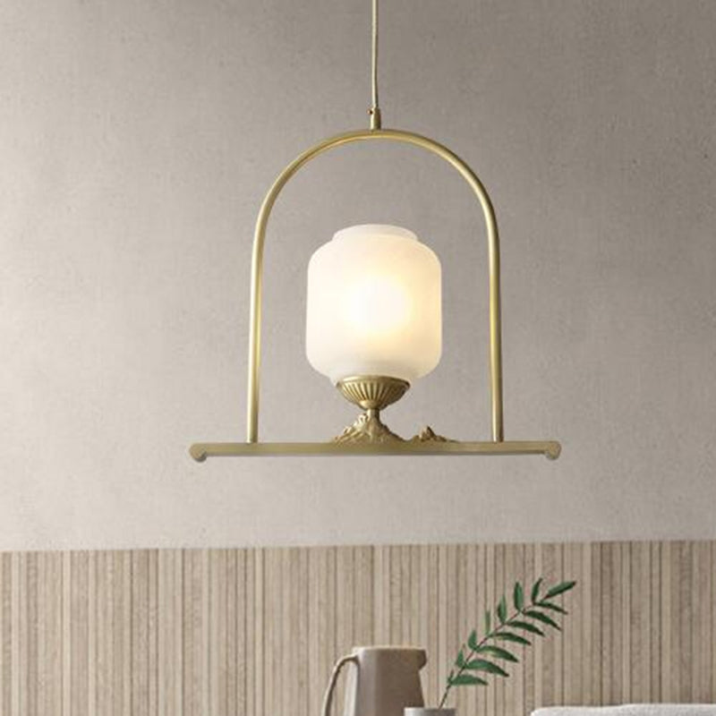 Modern Opal Glass Jar Pendant Light with Brass Ceiling Mount – Ideal for Restaurants