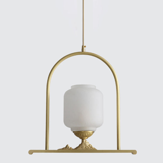 Modern Opal Glass Jar Pendant Light Fixture With 1 Head Brass Ceiling Lamp - Ideal For Restaurants