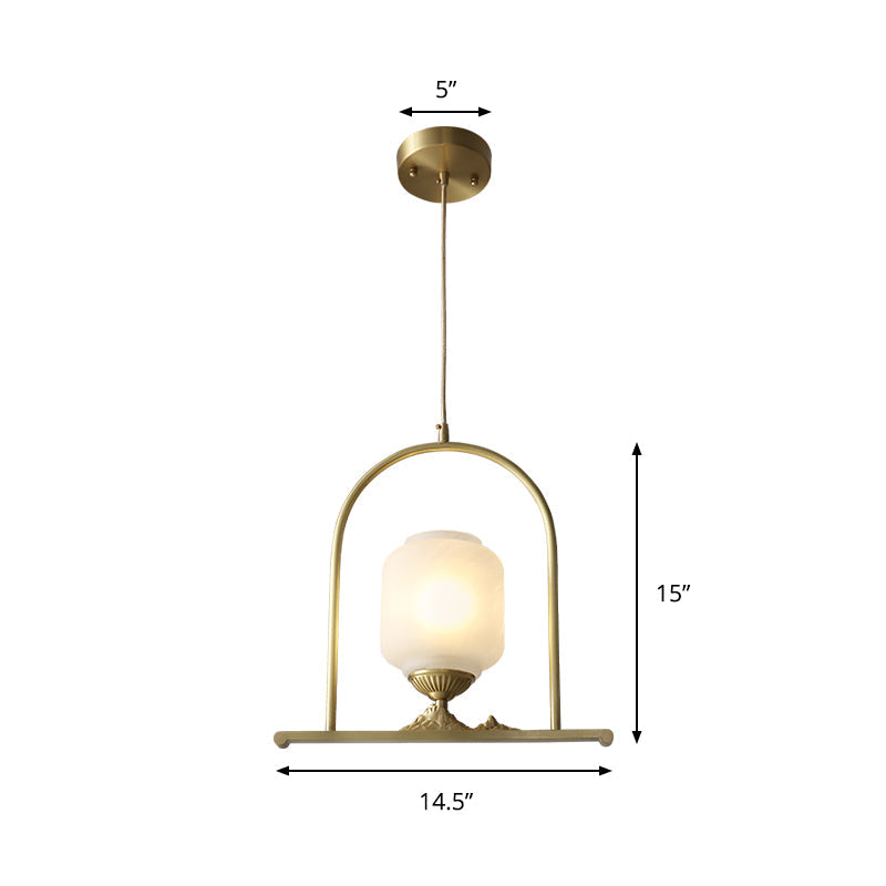 Modern Opal Glass Jar Pendant Light with Brass Ceiling Mount – Ideal for Restaurants