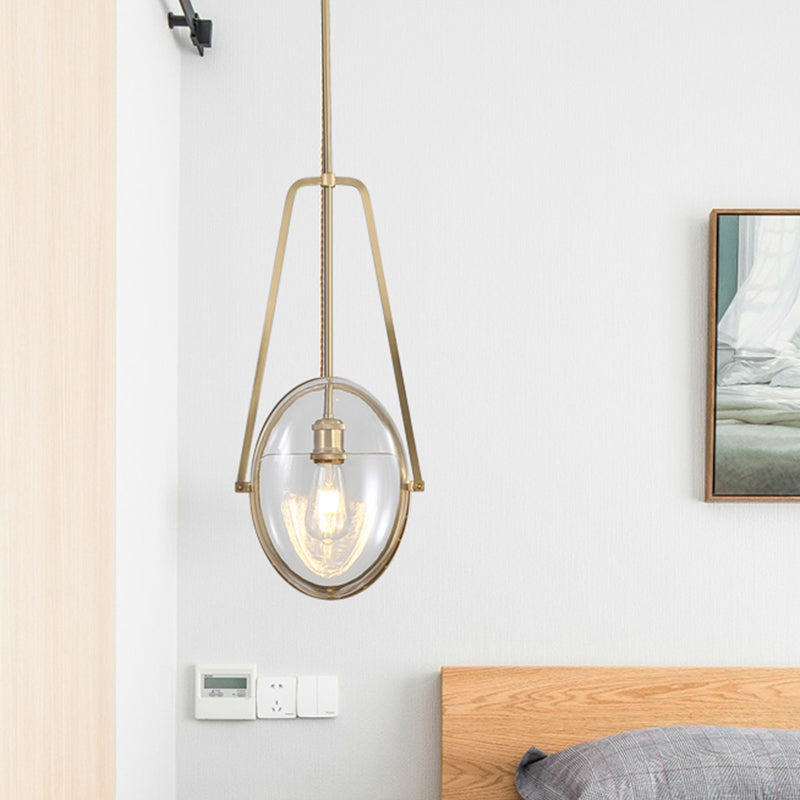 Sleek Gold Elliptical Hanging Ceiling Light With Clear Glass Drop - Ideal For Dining Room 1 Head