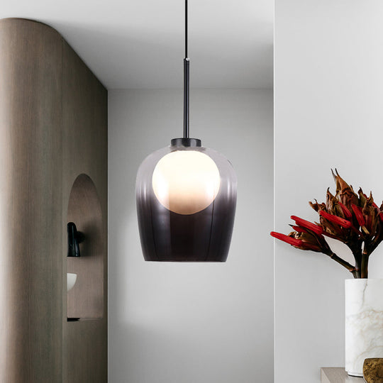 Minimalist Smoke Gray Glass Dome Pendant LED Suspension Lamp - Bedroom Lighting Fixture