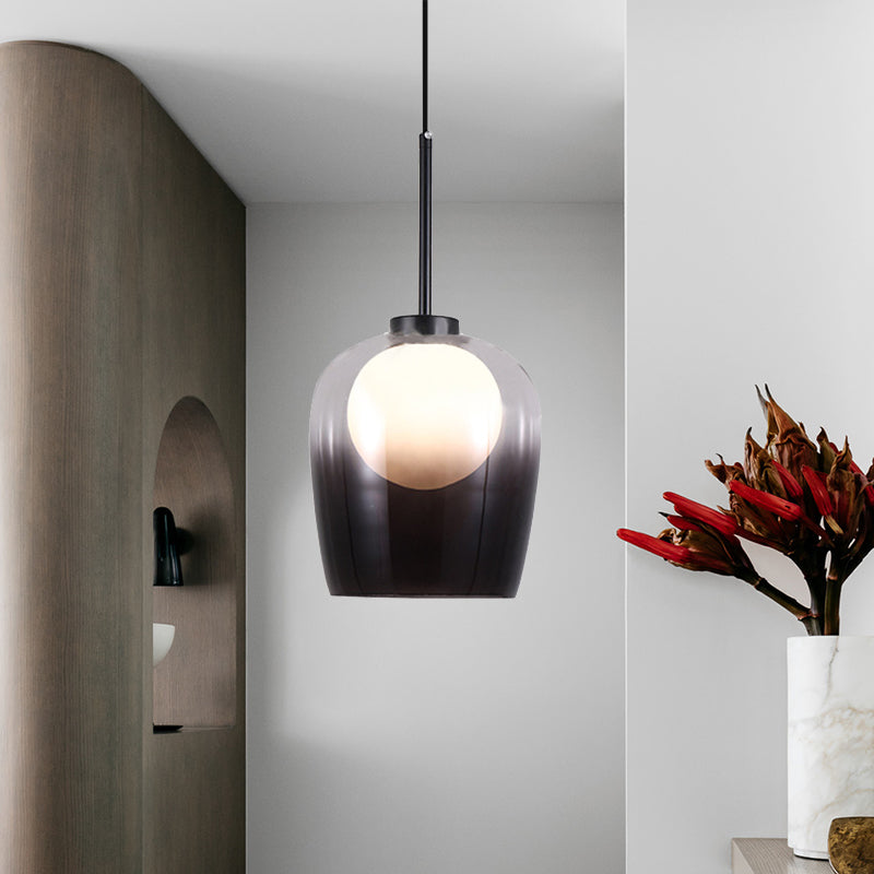 Minimalist Smoke Gray Glass Dome Pendant Led Suspension Lamp For Bedroom - 1 Light White
