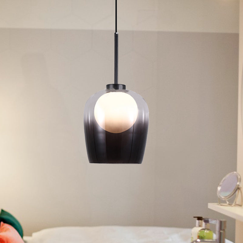 Minimalist Smoke Gray Glass Dome Pendant LED Suspension Lamp - Bedroom Lighting Fixture