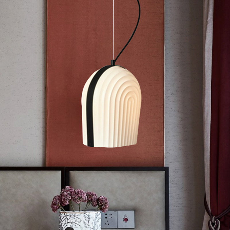 Modern Frosted Glass Dome Pendant Ceiling Light with 1 Bulb - Black & White