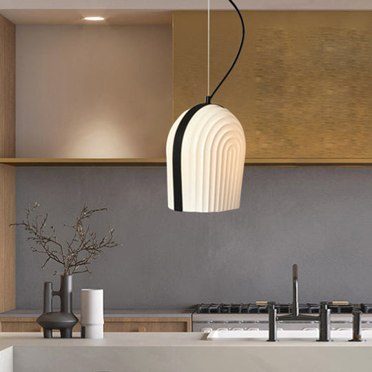 Modern Frosted Glass Dome Pendant Ceiling Light with 1 Bulb - Black & White