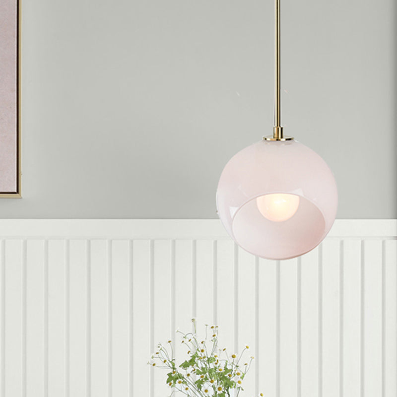 Minimalist White Glass Globe Restaurant Suspension Lamp - 1 Head Ceiling Hang Fixture