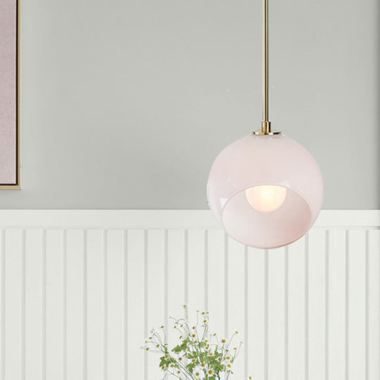 Minimalist White Glass Globe Restaurant Suspension Lamp - 1 Head Ceiling Hang Fixture
