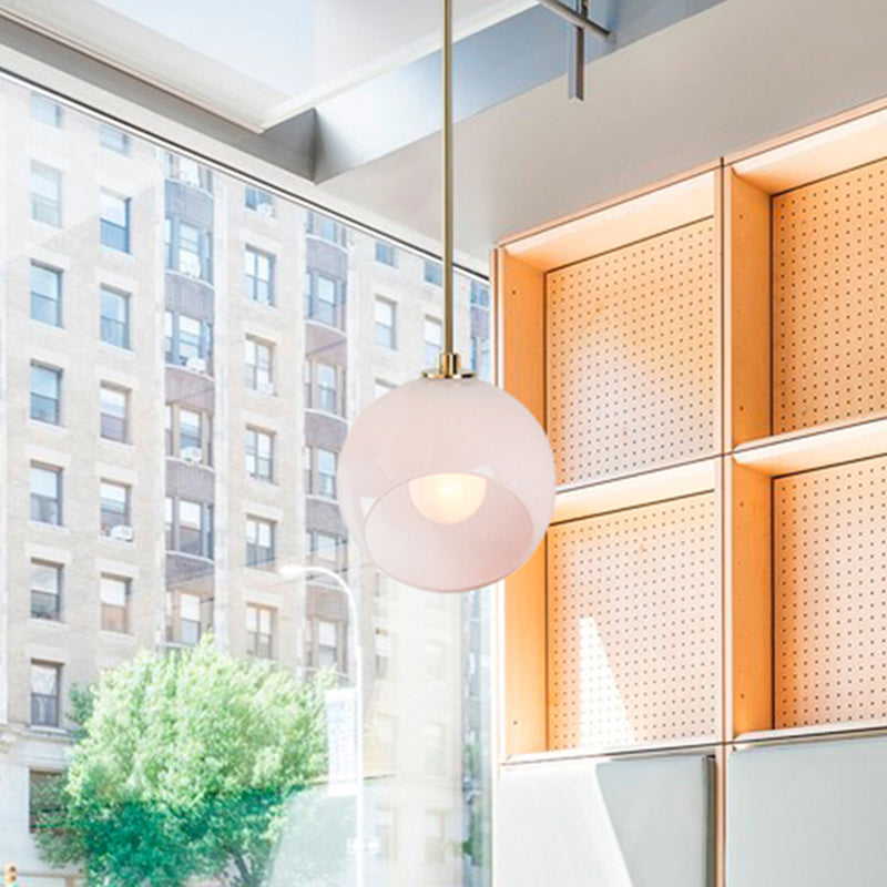 Minimalist White Glass Globe Restaurant Suspension Lamp - 1 Head Ceiling Hang Fixture