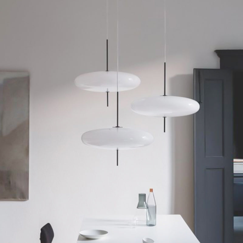 Modern Circular Ceiling Pendant Light With White Glass And 1 Bulb - Ideal For Dining Room