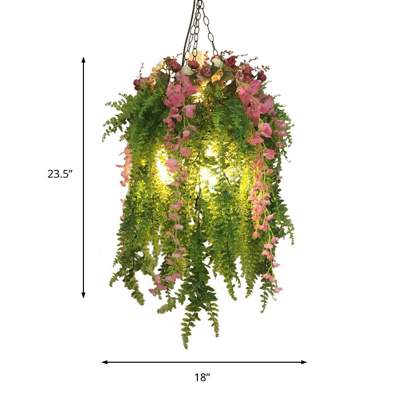 Industrial Metal Chandelier With 4 Green Head Plant Decorations - Hanging Pendant Light Fixture