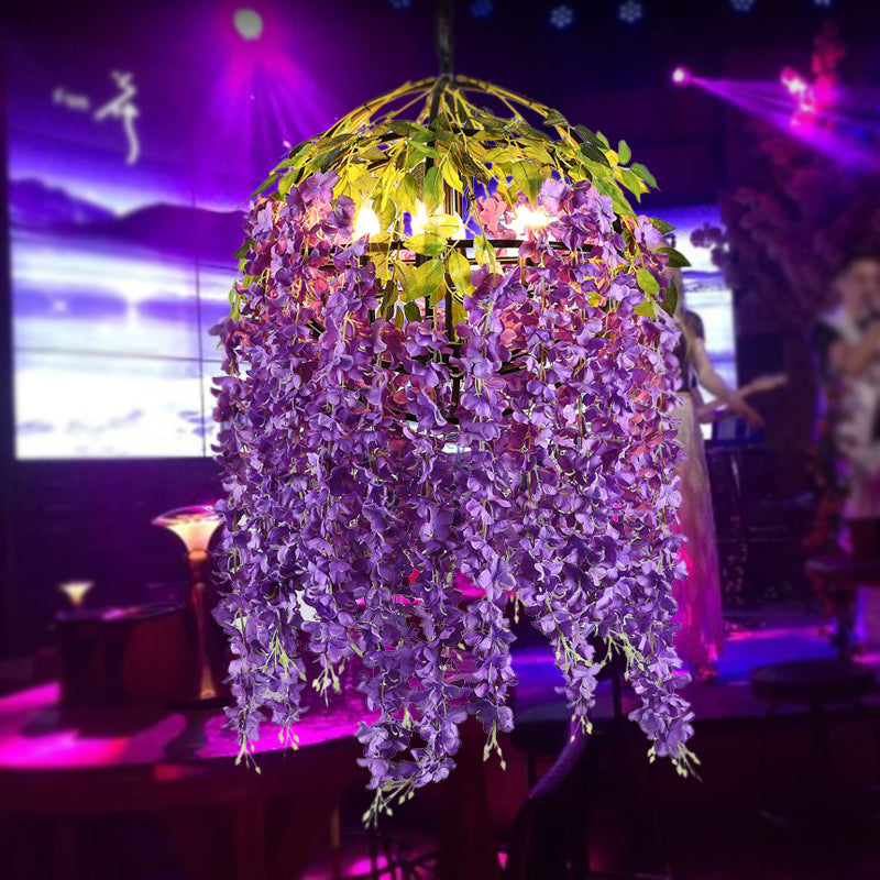 Lustre suspendu industriel en forme de dôme en métal avec 4/5 têtes rose/violet, motif végétal - 18"/21,5" de large