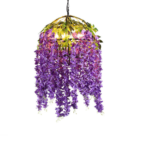 Lustre suspendu industriel en forme de dôme en métal avec 4/5 têtes rose/violet, motif végétal - 18"/21,5" de large