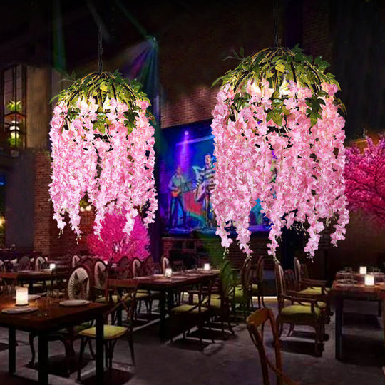 Lustre suspendu industriel en forme de dôme en métal avec 4/5 têtes rose/violet, motif végétal - 18"/21,5" de large