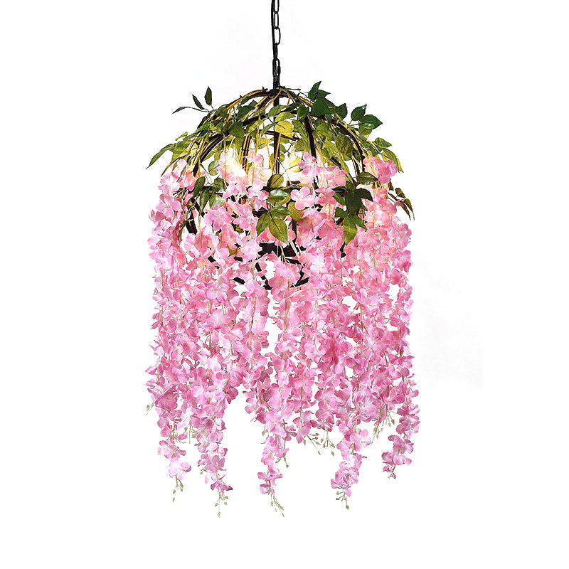 Lustre suspendu industriel en forme de dôme en métal avec 4/5 têtes rose/violet, motif végétal - 18"/21,5" de large