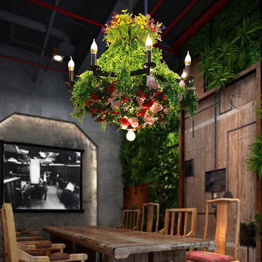 Hannah - Lustre suspendu à 12 ampoules en forme de bougie, luminaire suspendu industriel en métal vert à LED pour plantes