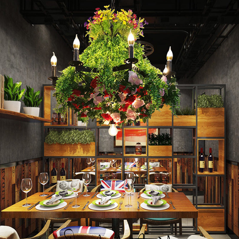 Hannah - Lustre suspendu à 12 ampoules en forme de bougie, luminaire suspendu industriel en métal vert à LED pour plantes