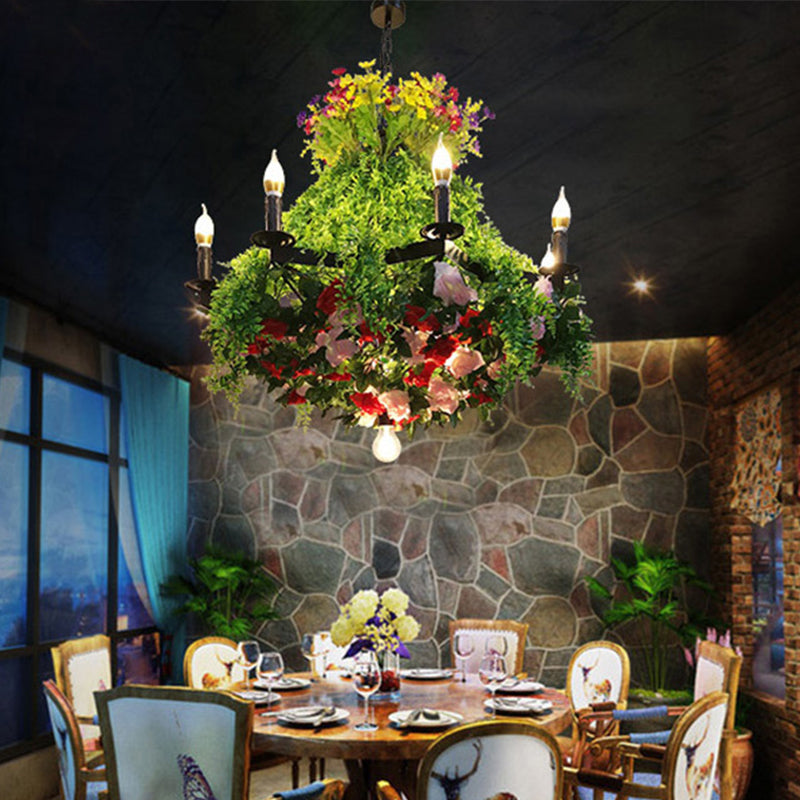 Hannah - Lustre suspendu à 12 ampoules en forme de bougie, luminaire suspendu industriel en métal vert à LED pour plantes