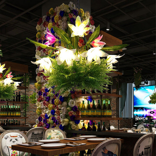 Porrima - Lustre de restaurant Lily Lily Luminaire de plafond industriel en métal 13 ampoules LED vert