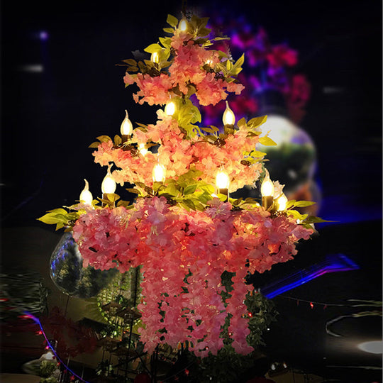 Madison - Lustre suspendu en métal antique à fleurs Lampe de plafond à suspension LED antique à 21 ampoules pour restaurant en rose