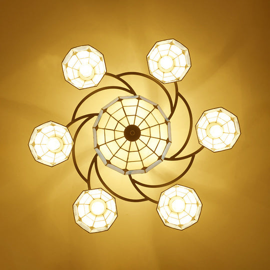 Tiffany Beaded Semi Flush Light - Beige Glass Ceiling Mounted Fixture for Bedroom (9/11 Lights)