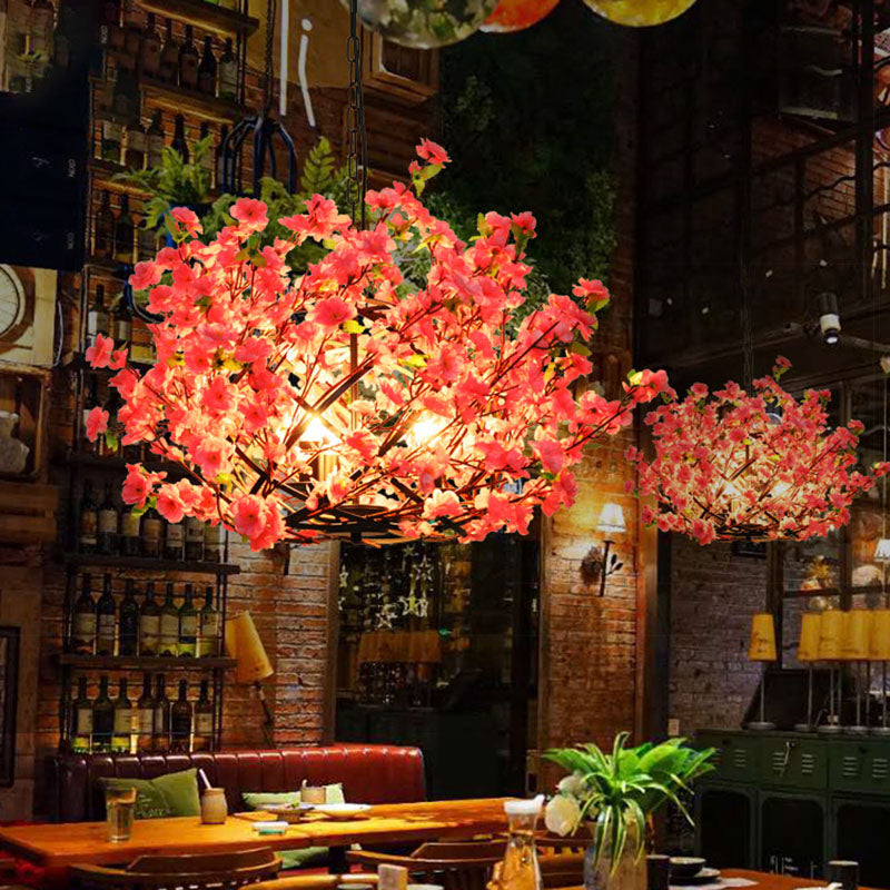Industrial Peach Blossom Chandelier - Pink Led Pendant Lamp For Restaurants (3 Lights)