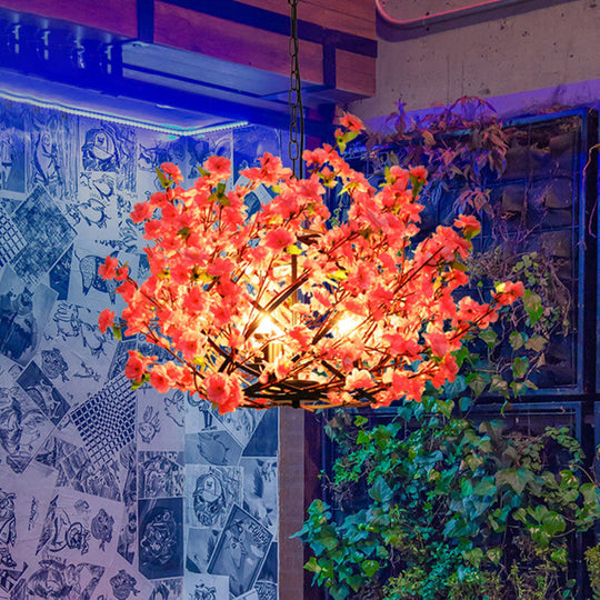 Industrial Peach Blossom Chandelier - Pink Led Pendant Lamp For Restaurants (3 Lights)