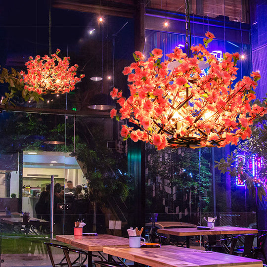 Pink LED Pendant Chandelier Light - Industrial Peach Blossom Design, Ideal for Restaurants - 3 Lights