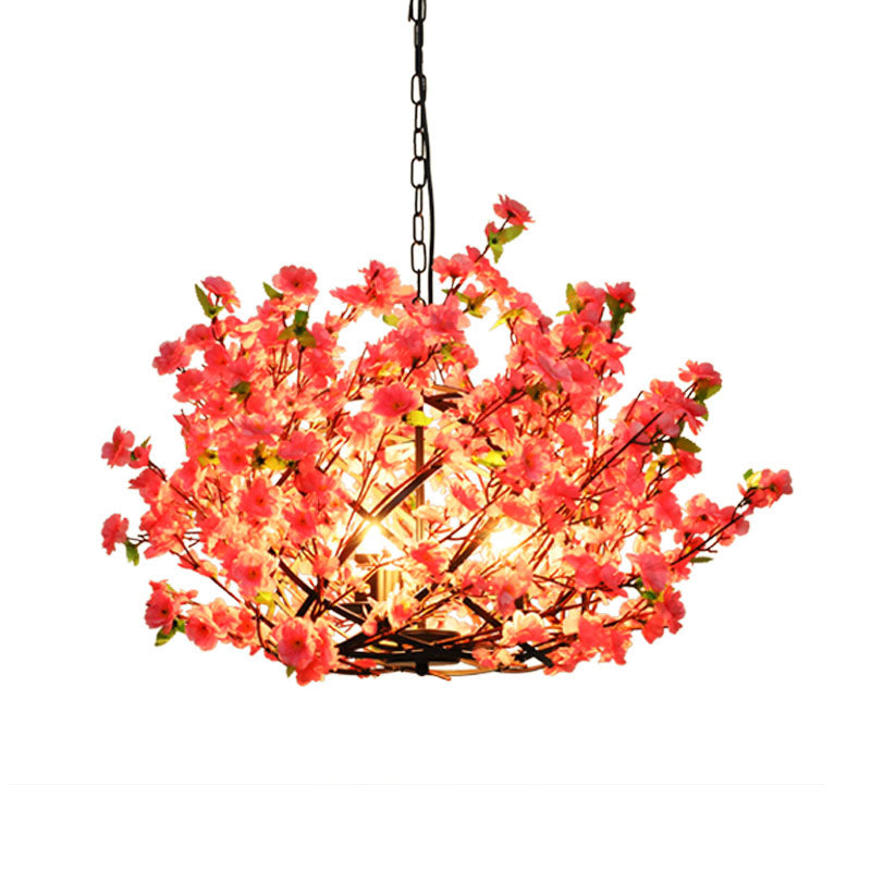 Industrial Peach Blossom Chandelier - Pink Led Pendant Lamp For Restaurants (3 Lights)