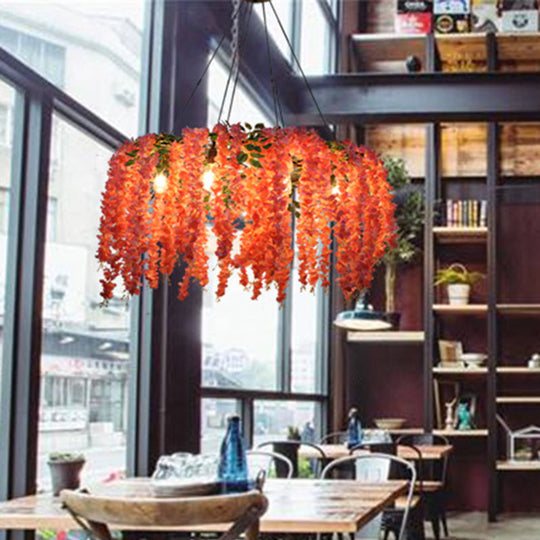 Pink Led Floral Restaurant Chandelier With 6 Industrial Metal Bulbs
