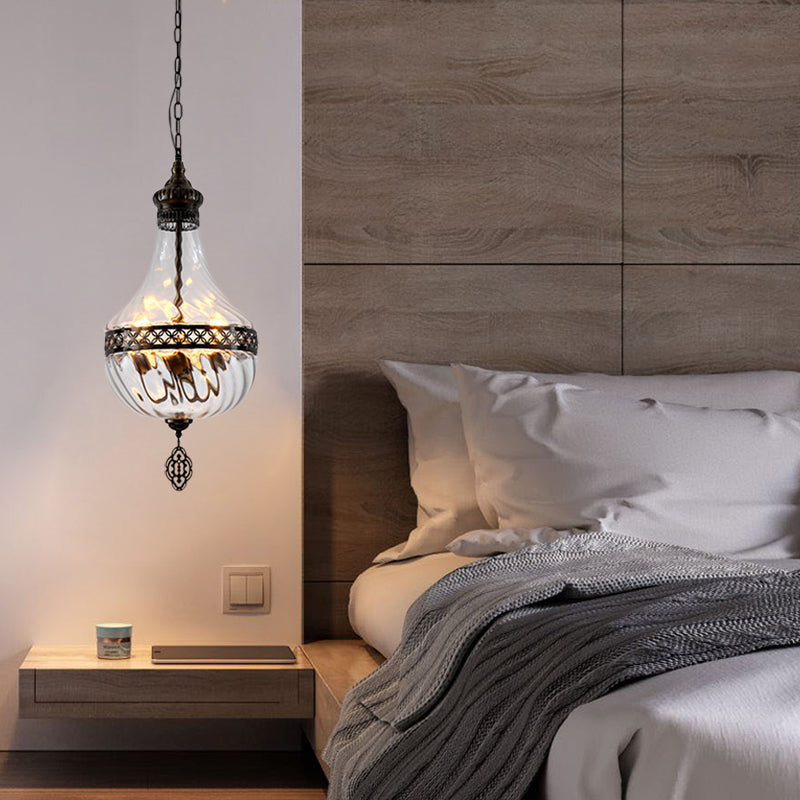 Turkish Glass Teardrop/Globe Ceiling Lamp - Clear Prismatic 1 Head Suspension Pendant Light 18/19.5