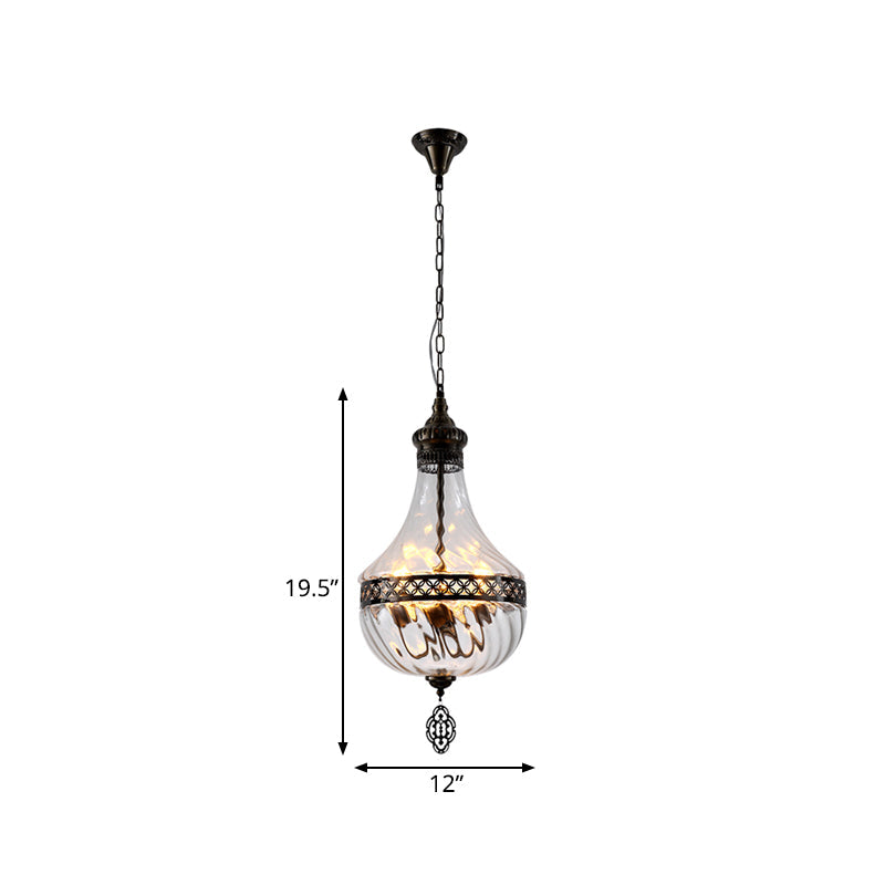 Turkish Glass Teardrop/Globe Ceiling Lamp - Clear Prismatic 1 Head Suspension Pendant Light 18/19.5