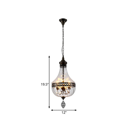 Turkish Glass Teardrop/Globe Ceiling Lamp - Clear Prismatic 1 Head Suspension Pendant Light 18/19.5