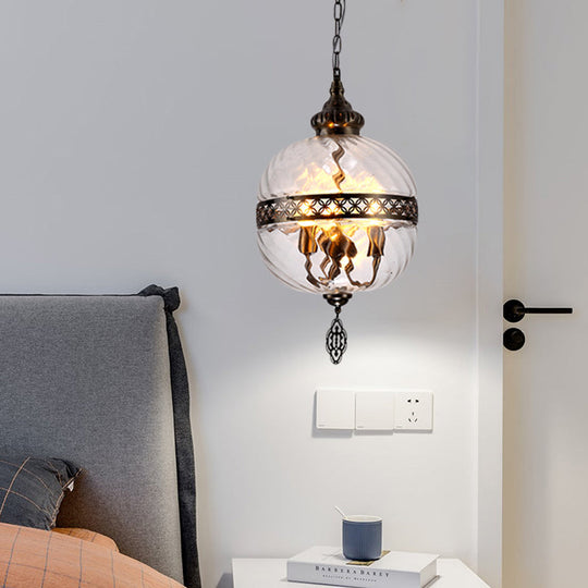 Turkish Glass Teardrop/Globe Ceiling Lamp - Clear Prismatic 1 Head Suspension Pendant Light 18/19.5