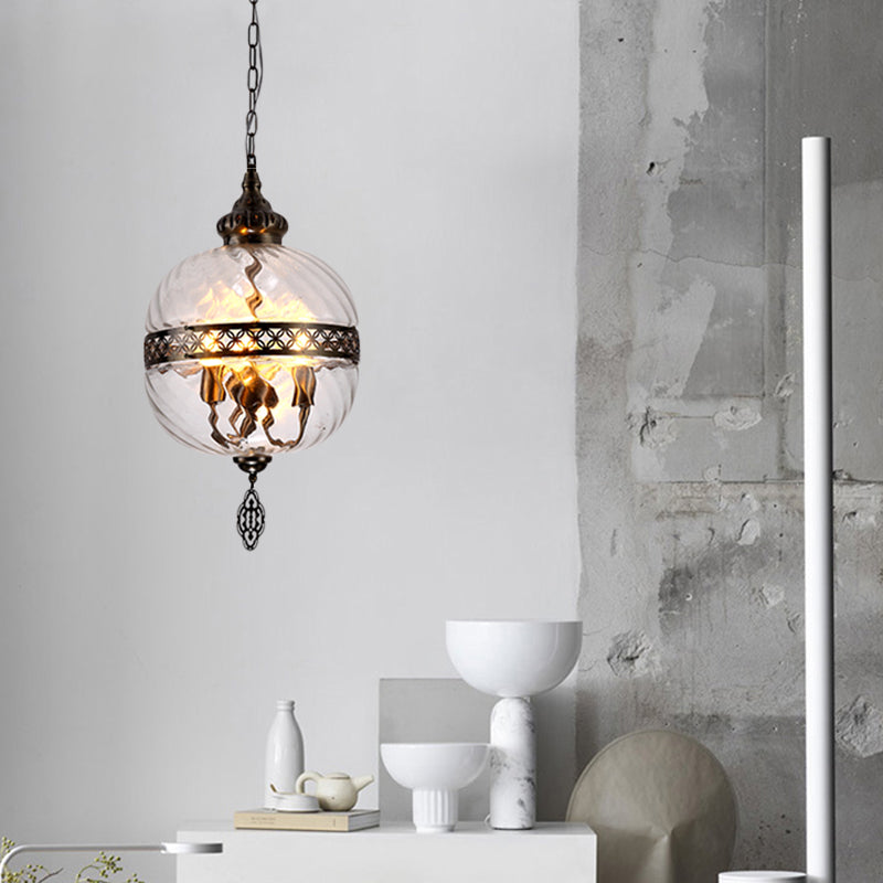 Turkish Glass Teardrop/Globe Ceiling Lamp - Clear Prismatic 1 Head Suspension Pendant Light 18/19.5