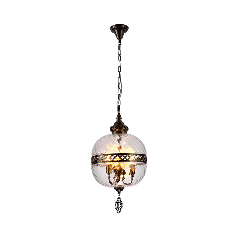 Turkish Glass Teardrop/Globe Ceiling Lamp - Clear Prismatic 1 Head Suspension Pendant Light 18/19.5