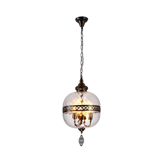 Turkish Glass Teardrop/Globe Ceiling Lamp - Clear Prismatic 1 Head Suspension Pendant Light 18/19.5