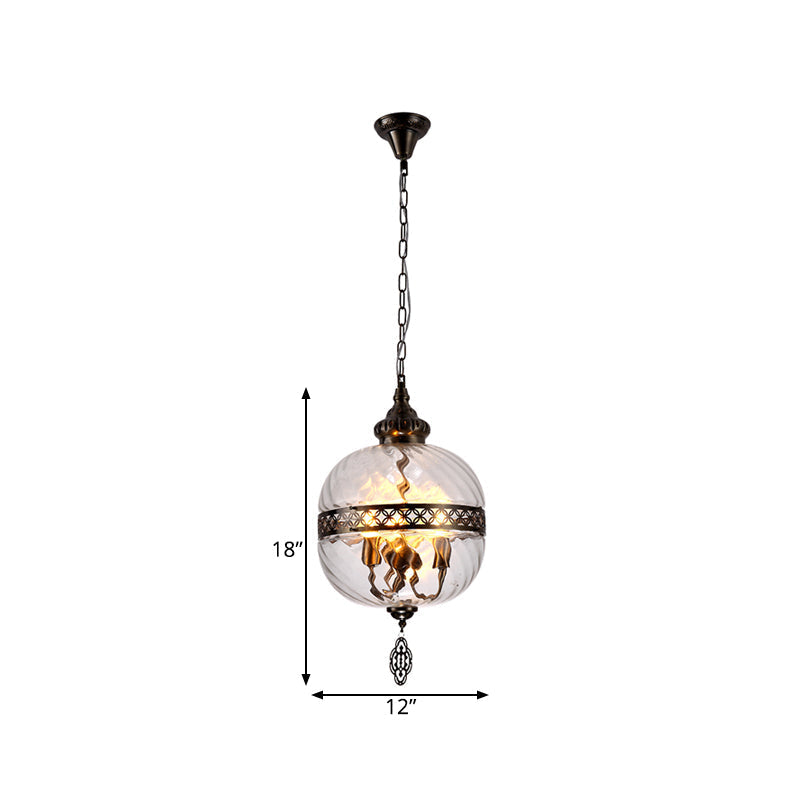 Turkish Glass Teardrop/Globe Ceiling Lamp - Clear Prismatic 1 Head Suspension Pendant Light 18/19.5