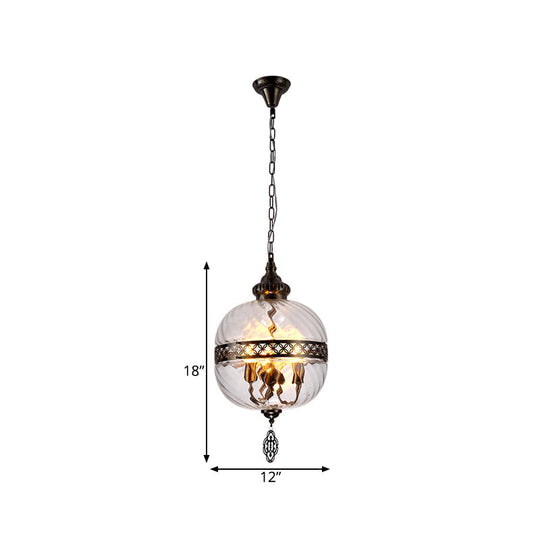 Turkish Glass Teardrop/Globe Ceiling Lamp - Clear Prismatic 1 Head Suspension Pendant Light 18/19.5